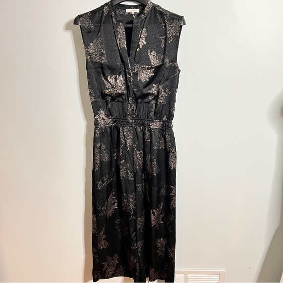 Vince Pants - Vince Black Floral Woodblock Sleeveless Jumpsuit | Size Medium